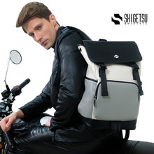 Load image into Gallery viewer, img Shigetsu FUJI Block Leather Backpack for School laptop bag