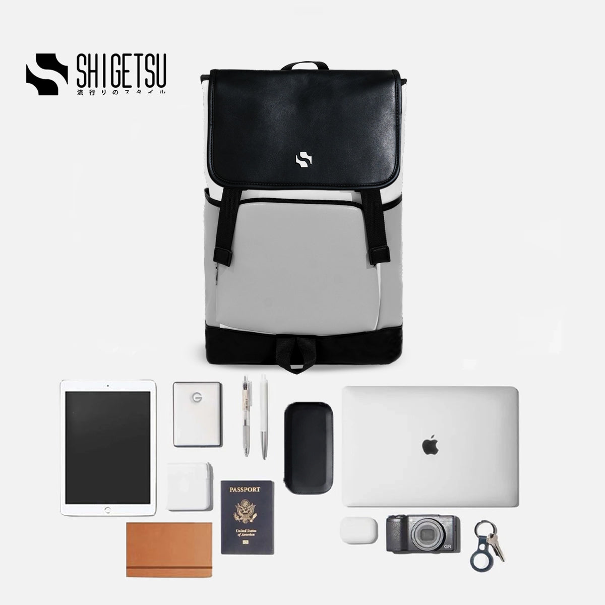 img Shigetsu FUJI Block Leather Backpack for School laptop bag